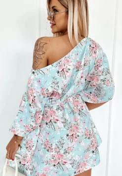 Kwiecista Sukienka Kimono Femina Blekitno-Rozowa