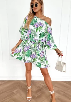 Kwiecista Sukienka Kimono Femina Zielono-Fioletowa