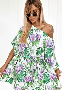 Kwiecista Sukienka Kimono Femina Zielono-Fioletowa