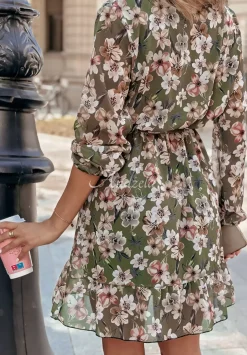 Kwiecista Sukienka Z Falbankami Meadow Magic Khaki