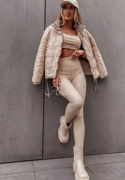 Legginsy Z Imitacji Skory Casso Bezowe