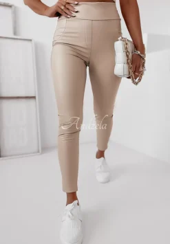 Legginsy Z Imitacji Skory Astrid Bezowe