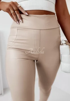 Legginsy Z Imitacji Skory Astrid Bezowe