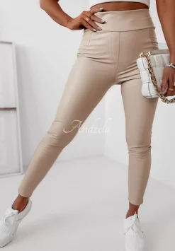 Legginsy Z Imitacji Skory Astrid Bezowe