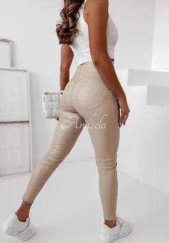 Legginsy Z Imitacji Skory Astrid Bezowe