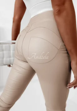 Legginsy Z Imitacji Skory Astrid Bezowe