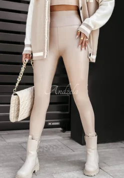Legginsy Z Imitacji Skory Alive & Well Bezowe