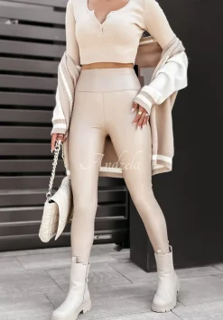 Legginsy Z Imitacji Skory Alive & Well Bezowe