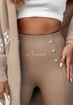 Legginsy Z Imitacji Skory Z Guzikami Graceful Glam Bezowe