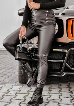 Legginsy Z Imitacji Skory Z Ozdobnymi Paskami Callipso Czarne