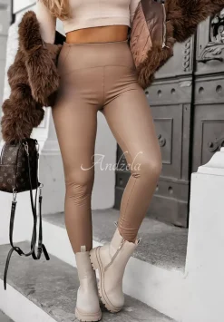 Legginsy Z Imitacji Skory What'S Your Number Camelowe