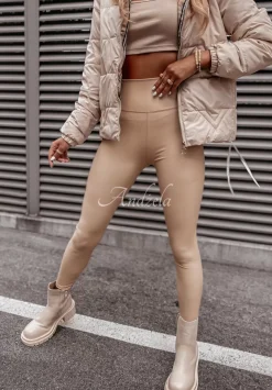 Legginsy Z Imitacji Skory Casso Jasnocamelowe