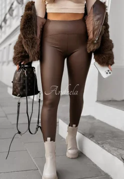 Legginsy Z Imitacji Skory What'S Your Number Czekoladowe