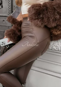 Legginsy Z Imitacji Skory What'S Your Number Czekoladowe