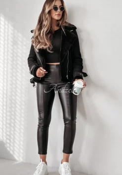 Legginsy Z Imitacji Skory Sessy Czarne
