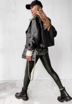 Legginsy Z Imitacji Skory Aurelly Khaki