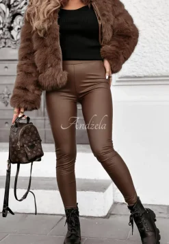 Legginsy Z Imitacji Skory Tammy Czekoladowe