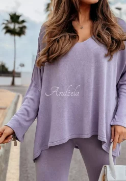 Lekki Sweter Oversize Z Dekoltem Back To Basics Liliowy