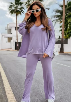 Lekki Sweter Oversize Z Dekoltem Back To Basics Liliowy