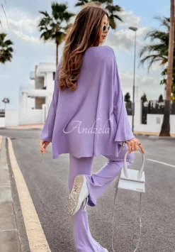 Lekki Sweter Oversize Z Dekoltem Back To Basics Liliowy