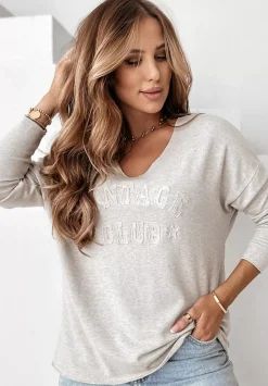 Lekki Sweter Z Napisem Vintage Club Bezowy