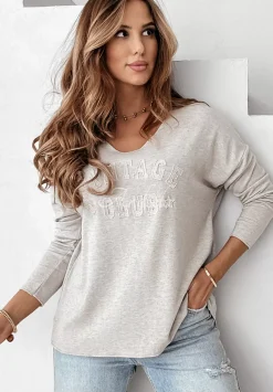 Lekki Sweter Z Napisem Vintage Club Bezowy