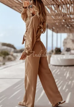 Lniany Komplet Koszula I Spodnie Sea La Vie Camelowy