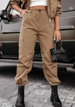 Materialowe Spodnie Parachute Seasonal Option Camelowe