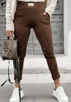 Materialowe Spodnie Pretty On Point Ciemnocamelowe