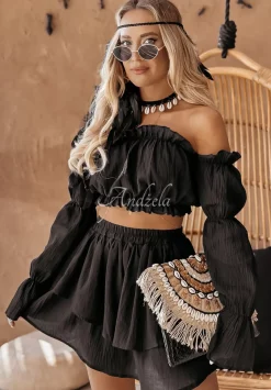 Muslinowa Bluzka Hiszpanka Z Falbankami Beach Babe Czarna