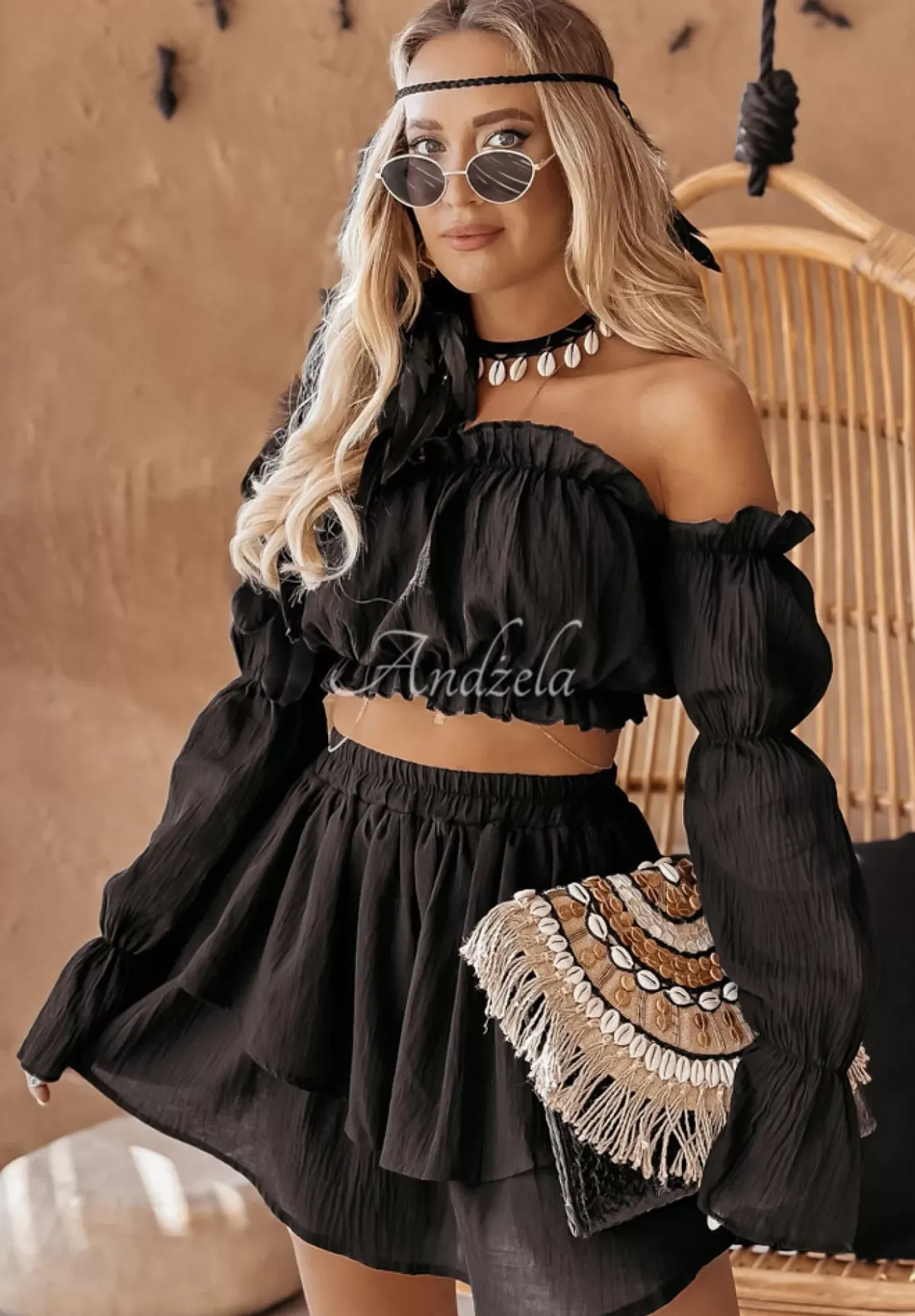 Muslinowa Bluzka Hiszpanka Z Falbankami Beach Babe Czarna
