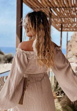 Muslinowa Bluzka Hiszpanka Ze Sciagaczem Aloha Beaches Bezowa