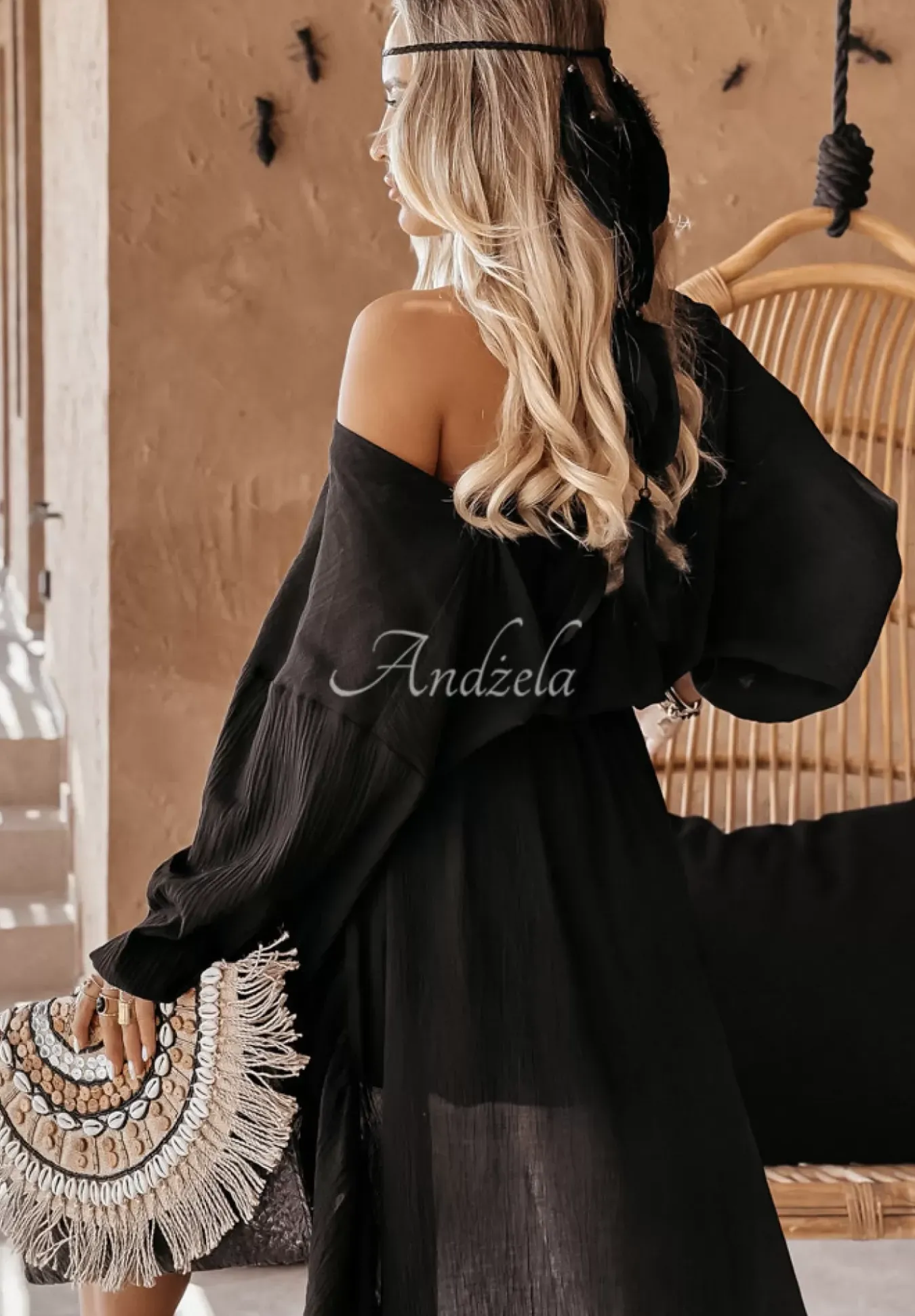 Muslinowa Bluzka Oversize Beach Babe Czarna