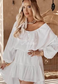 Muslinowa Bluzka Oversize Beach Babe Biala