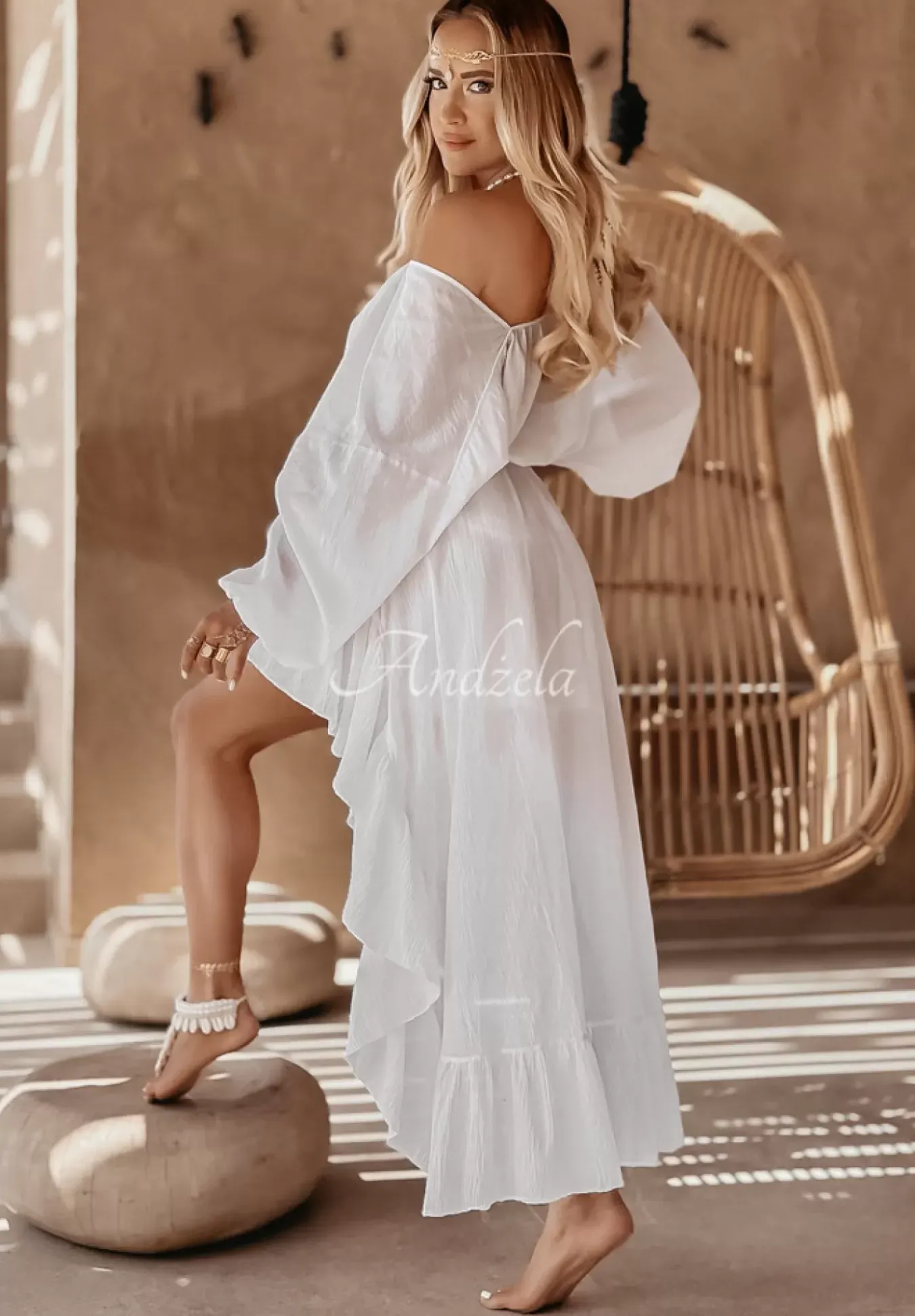 Muslinowa Bluzka Oversize Beach Babe Biala