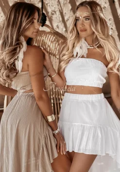 Muslinowy Krotki Top Opaska Bez Ramiaczek Beach Babe Bialy