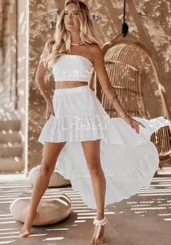 Muslinowy Krotki Top Opaska Bez Ramiaczek Beach Babe Bialy