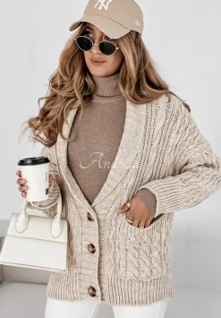 Ozdobnie Pleciony Kardigan Pumpkin Spice Bezowy
