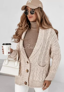 Ozdobnie Pleciony Kardigan Pumpkin Spice Bezowy