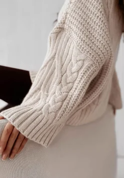 Ozdobnie Pleciony Sweter Oversize Cocomore Nicco Bezowy