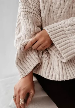 Ozdobnie Pleciony Sweter Oversize Cocomore Nicco Bezowy