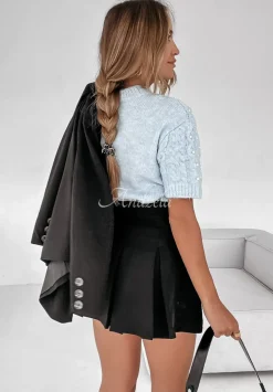 Ozdobnie Pleciony Sweter Z Perelkami Autumn Aura Blekitny