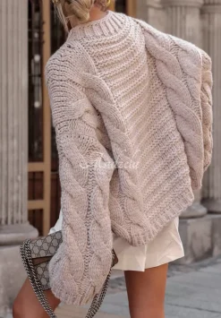 Ozdobnie Pleciony Sweter Oversize Cocomore Sweet Dreams Bezowy