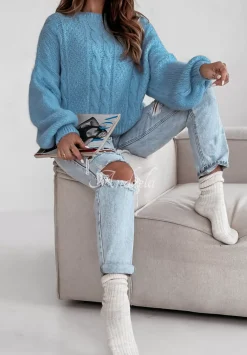 Ozdobnie Pleciony Sweter Oversize Aravis Blekitny