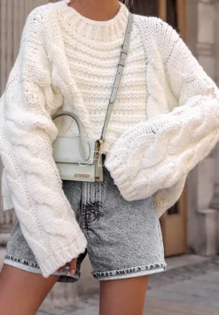 Ozdobnie Pleciony Sweter Oversize Cocomore Sweet Dreams Ecru