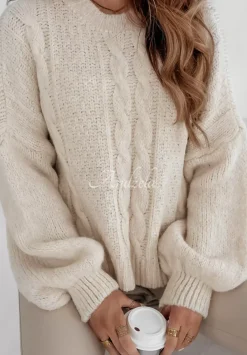Ozdobnie Pleciony Sweter Oversize Aravis Ecru