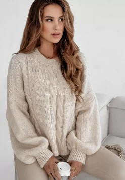 Ozdobnie Pleciony Sweter Oversize Aravis Ecru