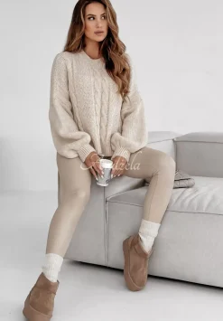 Ozdobnie Pleciony Sweter Oversize Aravis Ecru
