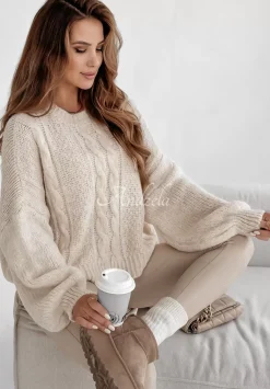 Ozdobnie Pleciony Sweter Oversize Aravis Ecru