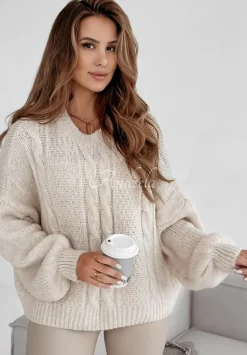 Ozdobnie Pleciony Sweter Oversize Aravis Ecru